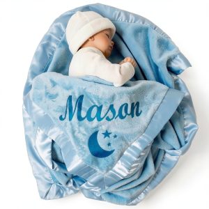 Custom Catch Baby Blanket Blue Satin Edge-0